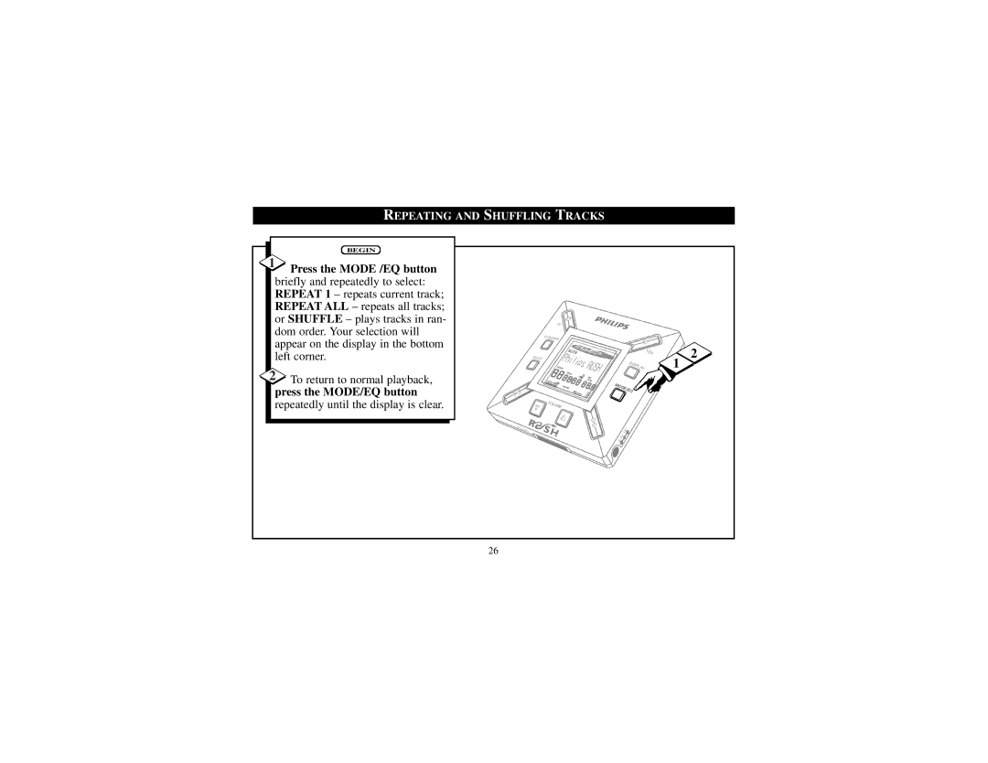 Philips SA101 manual Repeating and Shuffling Tracks 