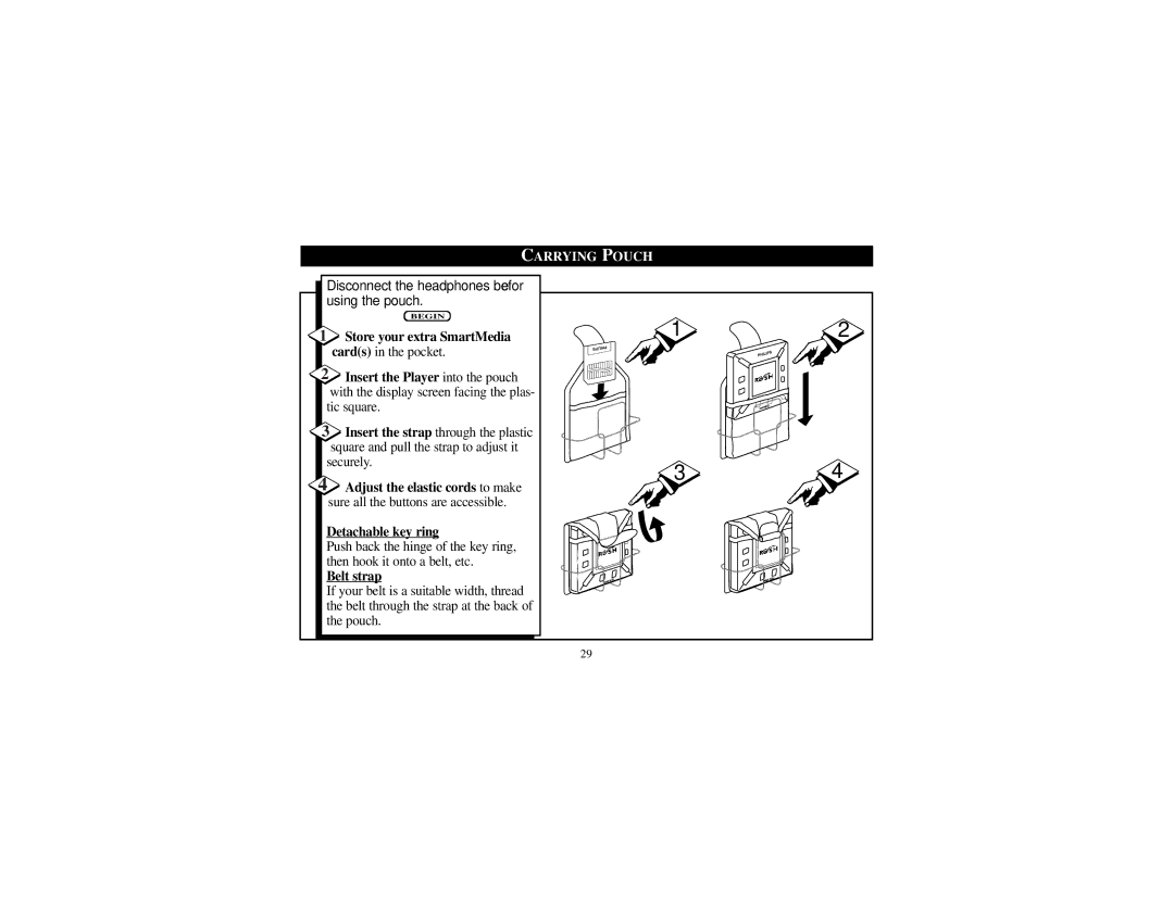 Philips SA101 manual Carrying Pouch, Belt strap 