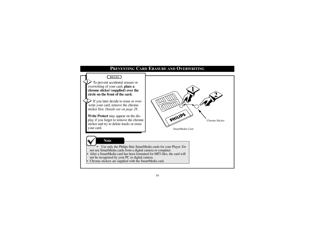 Philips SA101 manual Preventing Card Erasure And Overwriting 