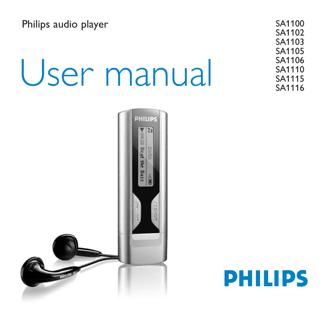 Philips SA1102, SA1106, SA1110, SA1116, SA1115, SA1105 user manual Philips audio player 