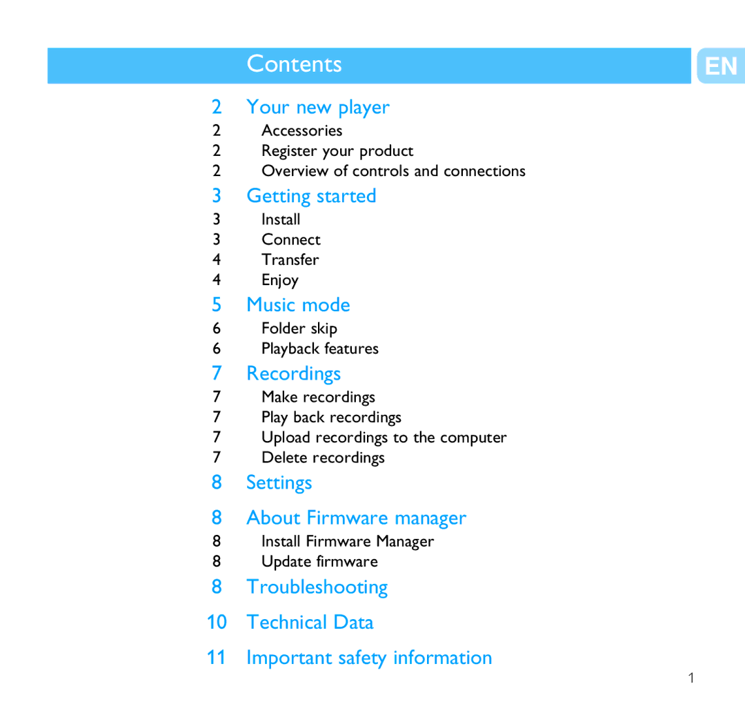 Philips 9230, SA1216, SA1203, SA1205, SA1200 user manual Contents 