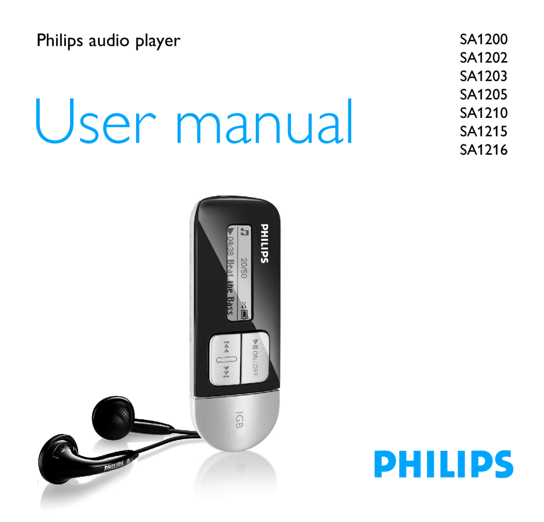 Philips SA1203, SA1216, SA1205, SA1200, 9230 user manual Philips audio player, User manual, SA1210 