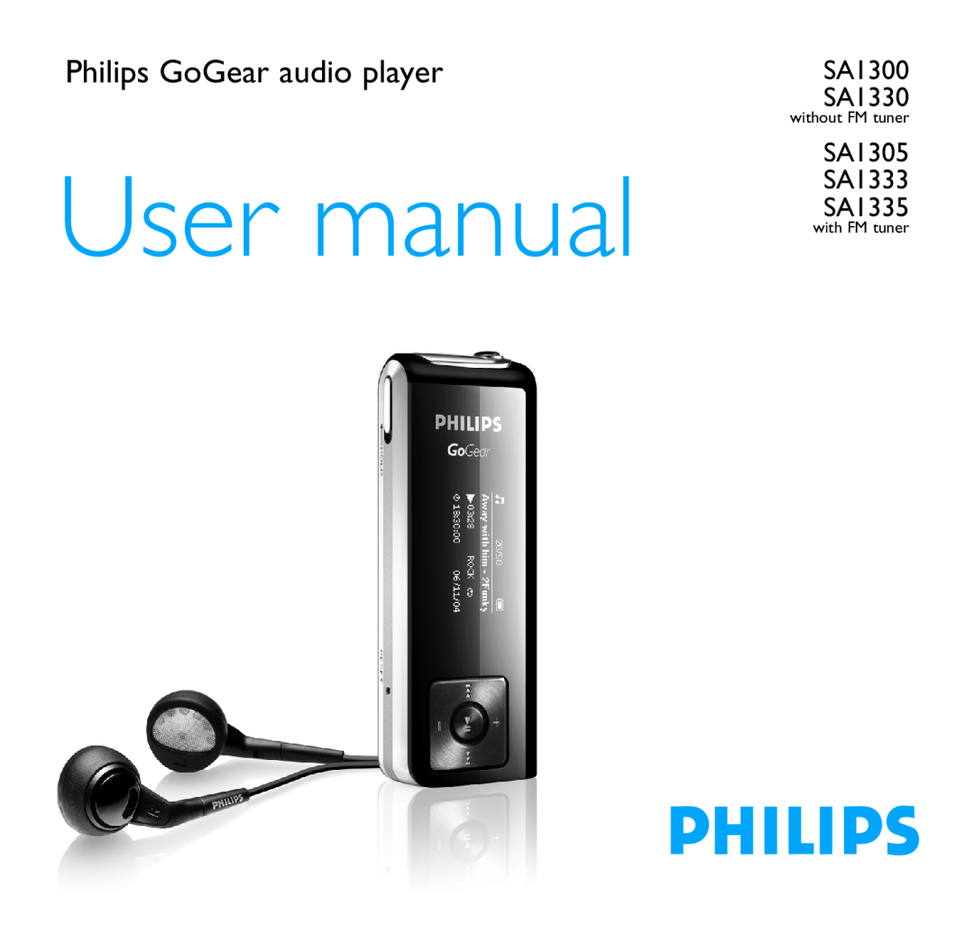 Philips user manual Philips GoGear audio player, SA1300 SA1330, SA1305 SA1333 SA1335 