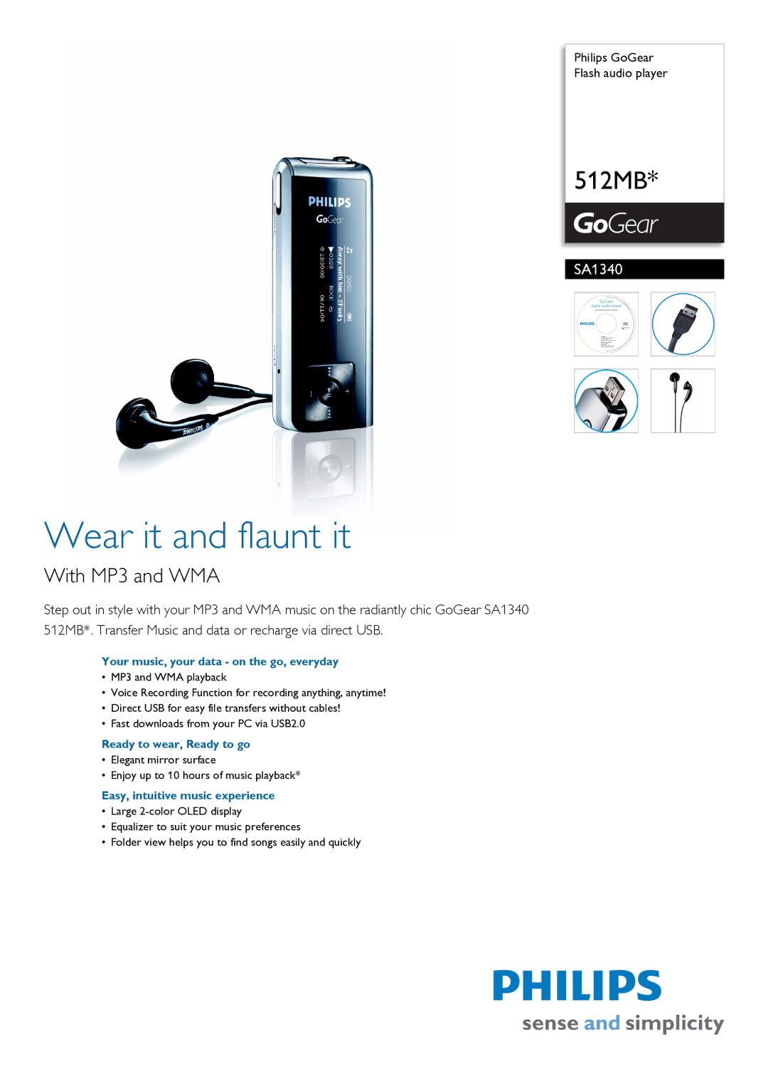 Philips SA1340 manual Your music, your data on the go, everyday, Ready to wear, Ready to go 