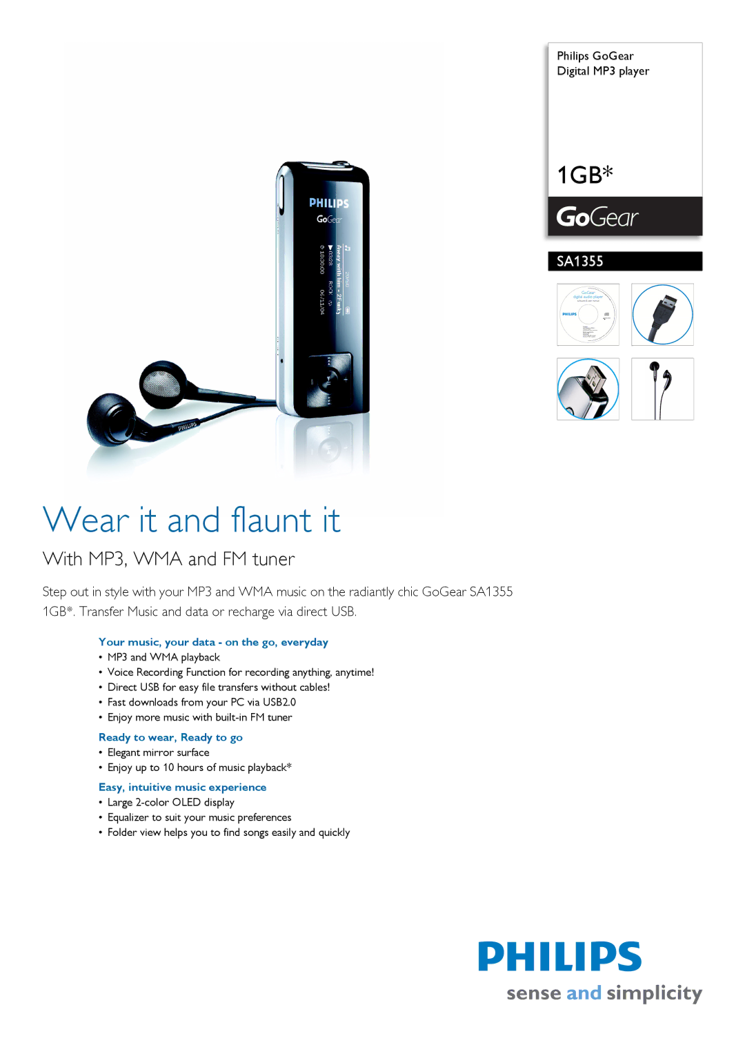 Philips SA1355/97 manual Your music, your data on the go, everyday, Ready to wear, Ready to go 