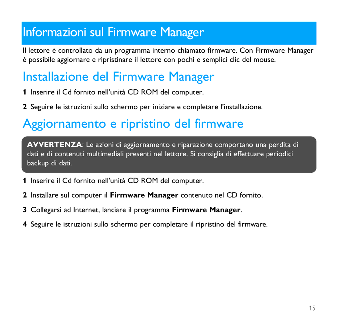 Philips SA1340, SA1356, SA1341, SA1355, SA1351, SA1346 Informazioni sul Firmware Manager, Installazione del Firmware Manager 