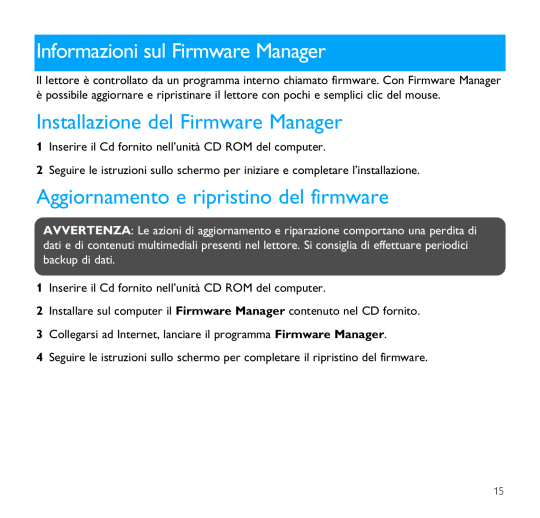 Philips SA1340, SA1356, SA1341, SA1355, SA1351, SA1346 Informazioni sul Firmware Manager, Installazione del Firmware Manager 