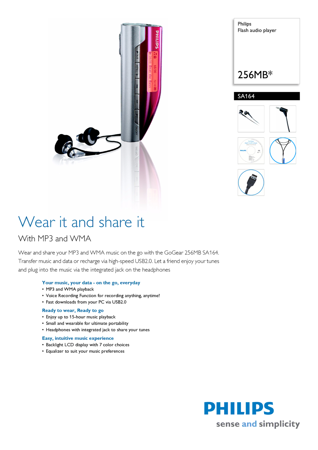 Philips SA164 manual Your music, your data on the go, everyday, Ready to wear, Ready to go 