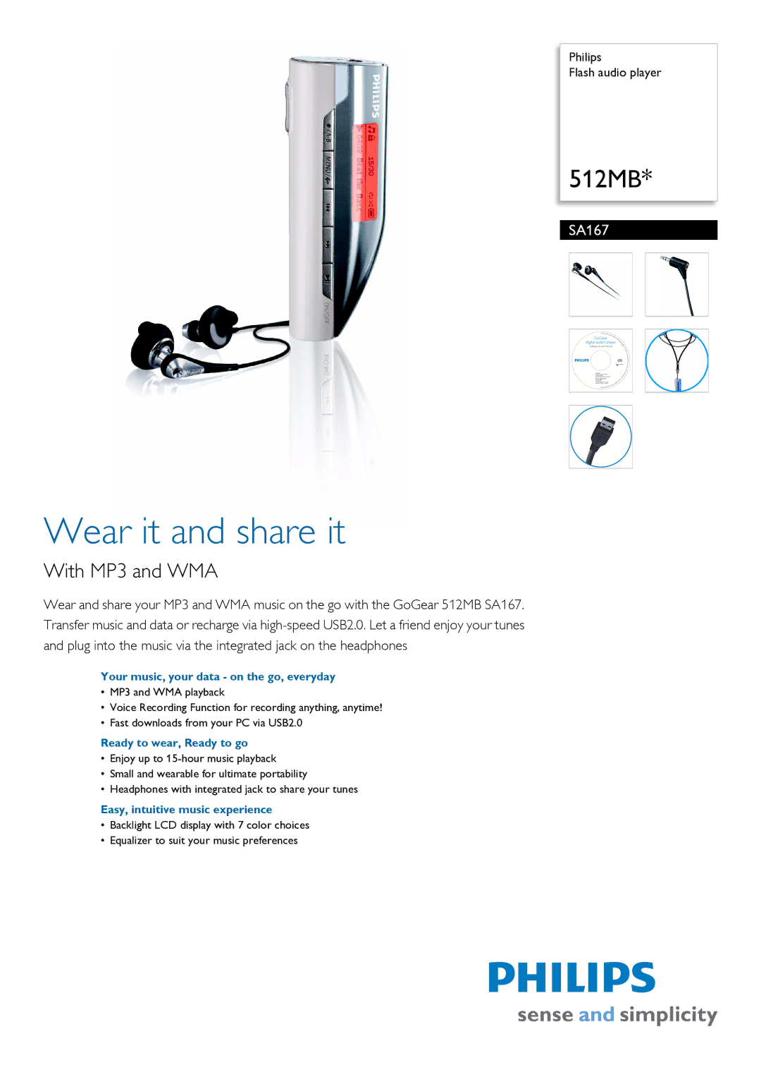 Philips SA167 manual Your music, your data on the go, everyday, Ready to wear, Ready to go 