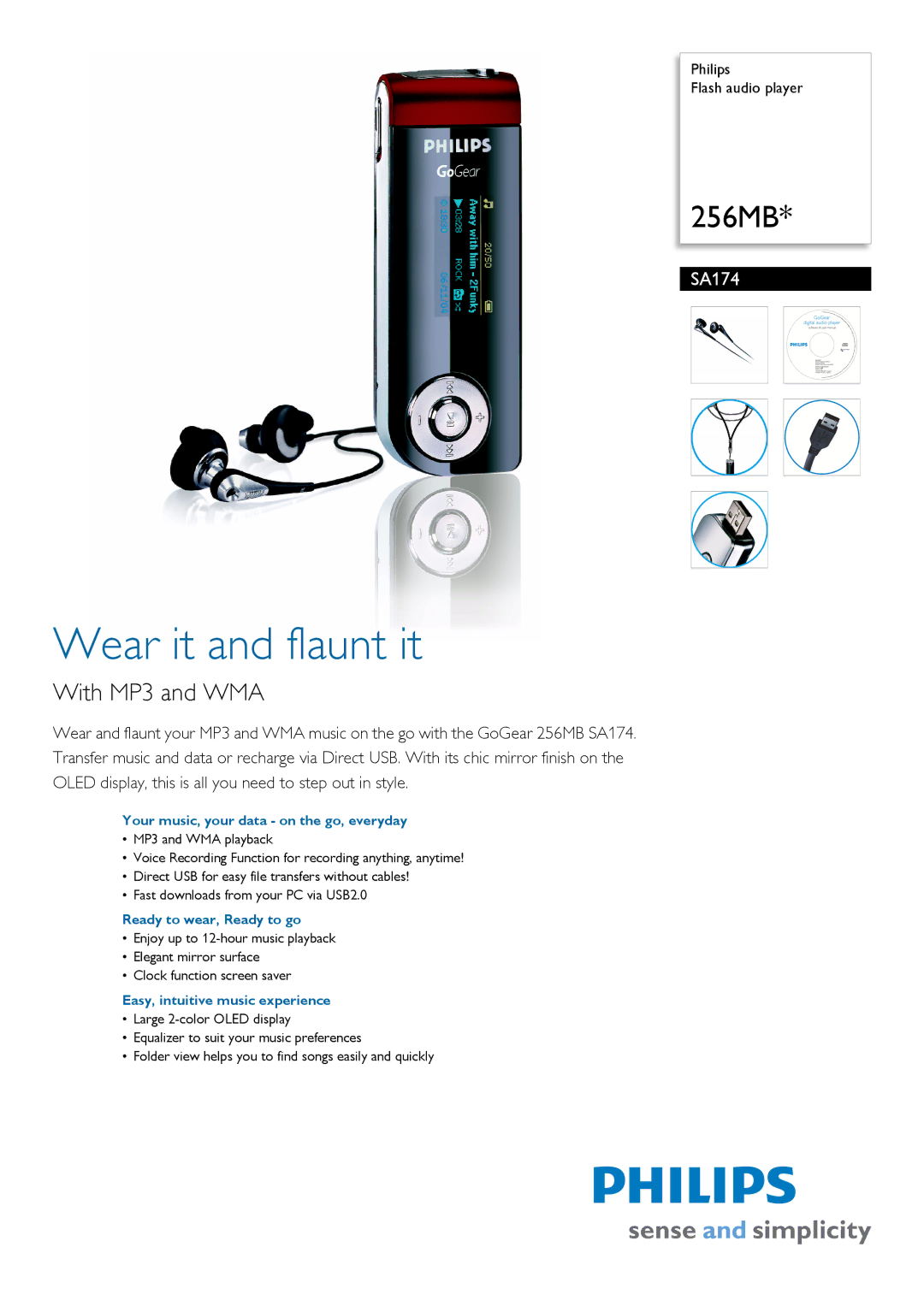 Philips SA174 manual Your music, your data on the go, everyday, Ready to wear, Ready to go 