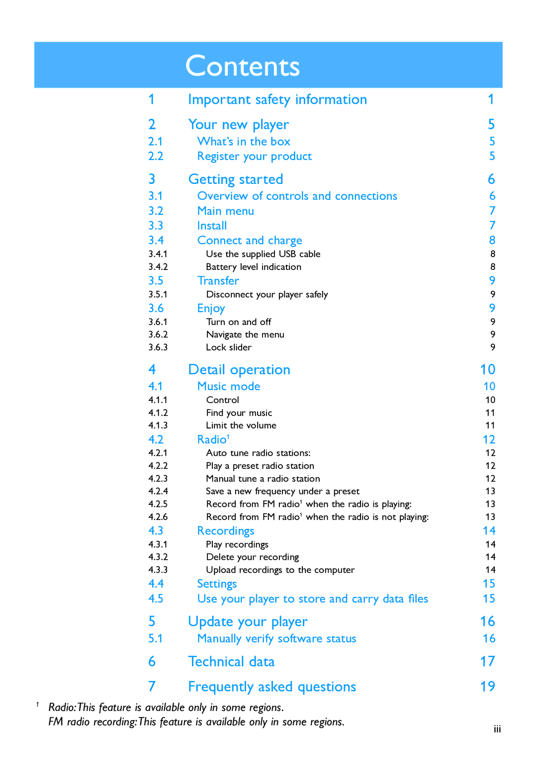 Philips SA1925, SA1915, SA1927, SA1918, SA1926, SA1928, SA1949, SA1946, SA1948, SA1929, SA1945, SA1947 manual Contents 