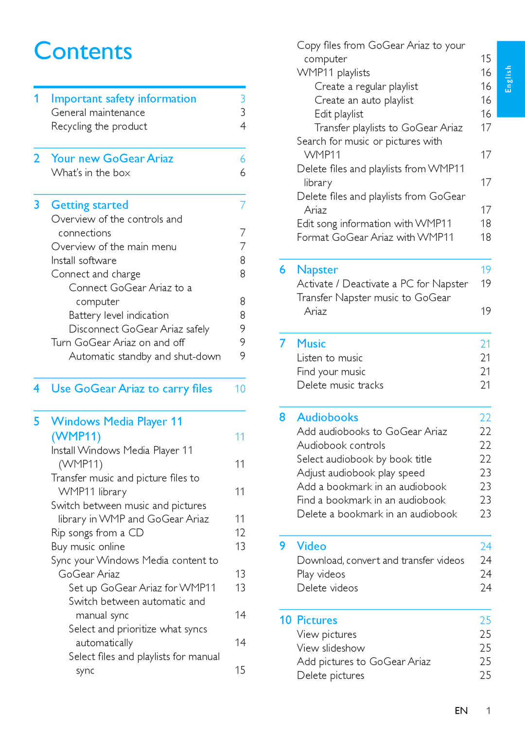 Philips SA1ARA08, SA1ARA02, SA1ARA16, SA1ARA04 user manual Contents 