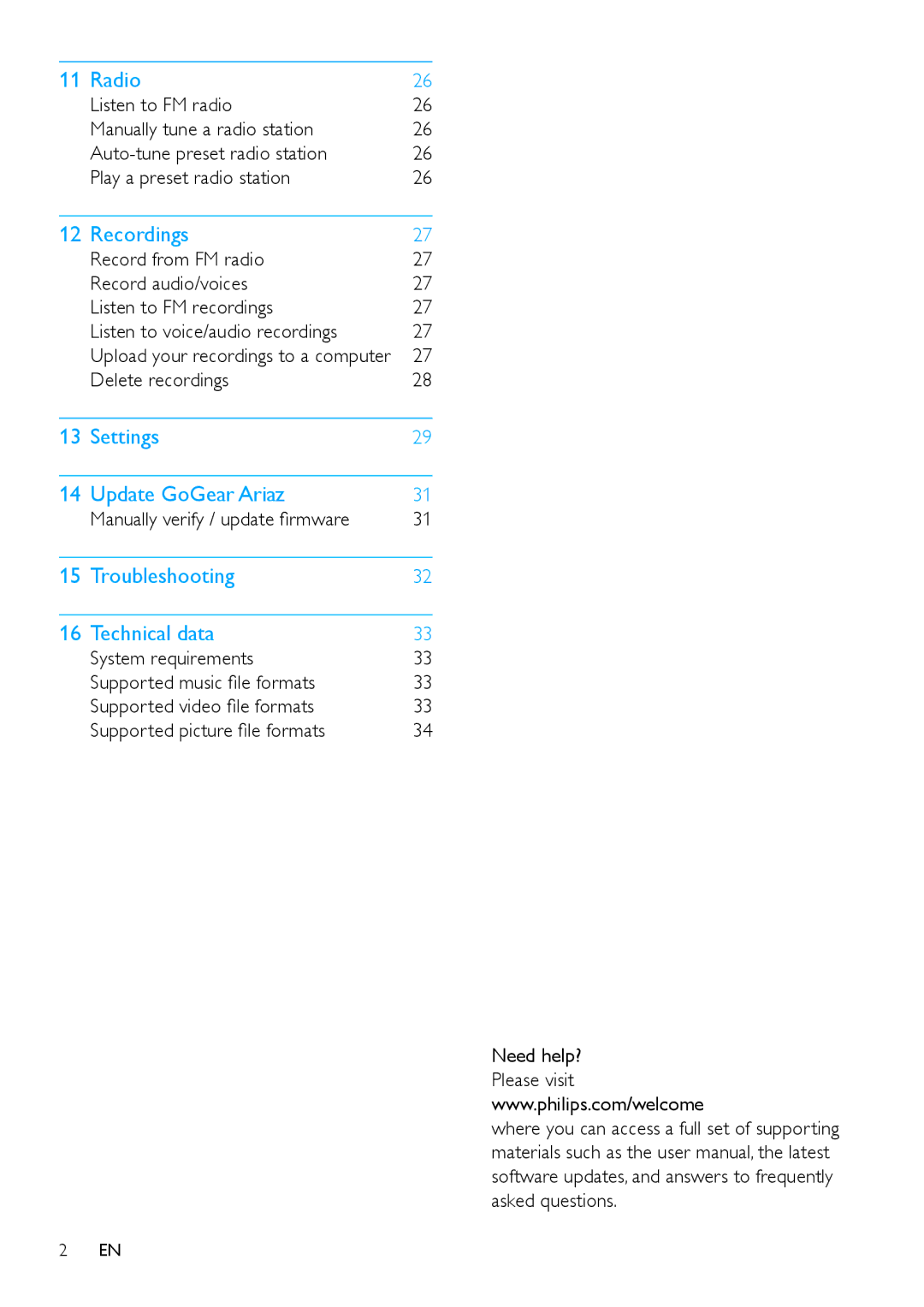 Philips SA1ARA04, SA1ARA02, SA1ARA16, SA1ARA08 user manual Delete recordings, Manually verify / update firmware 