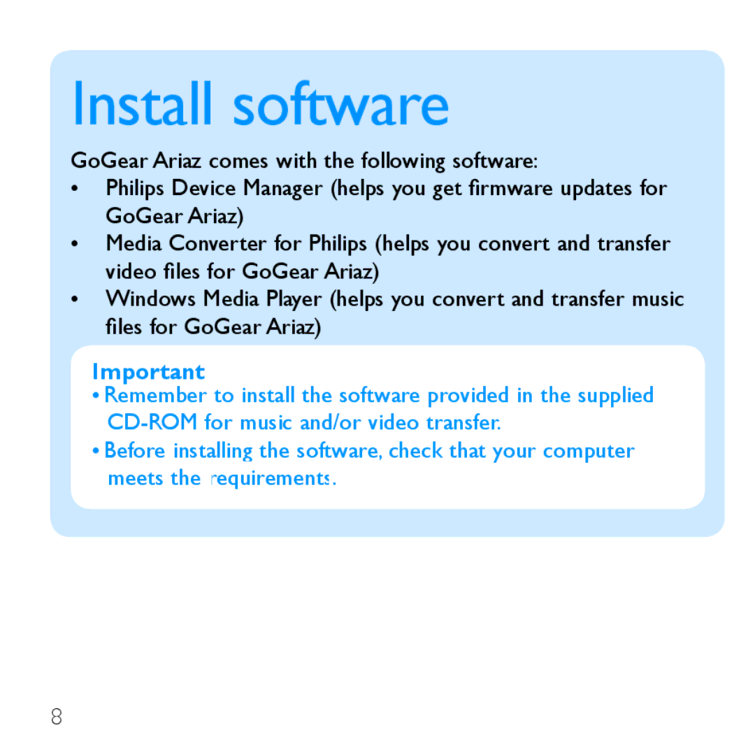 Philips SA1ARA02 quick start Install software 