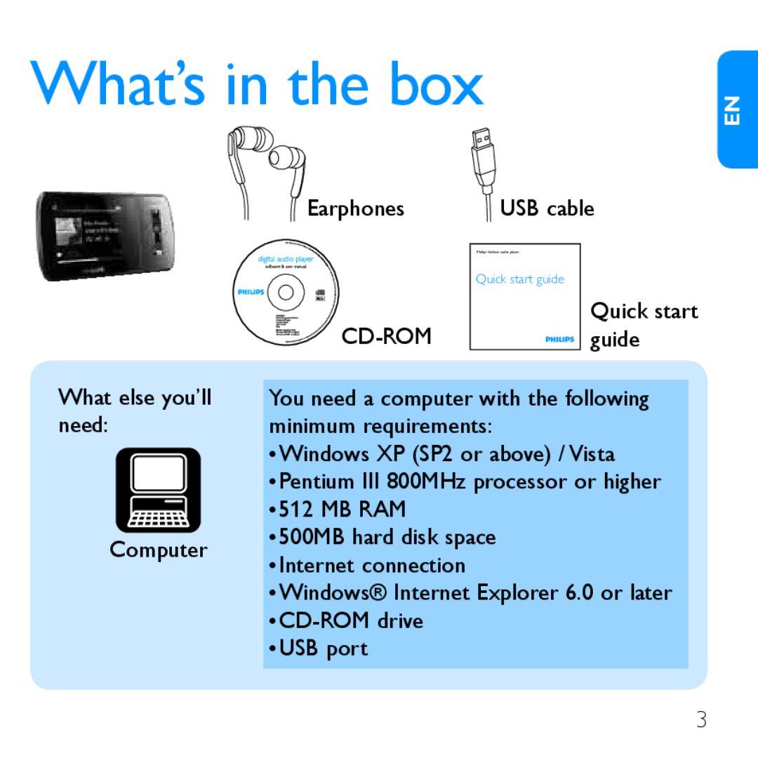 Philips SA1ARA02 quick start What’s in the box 