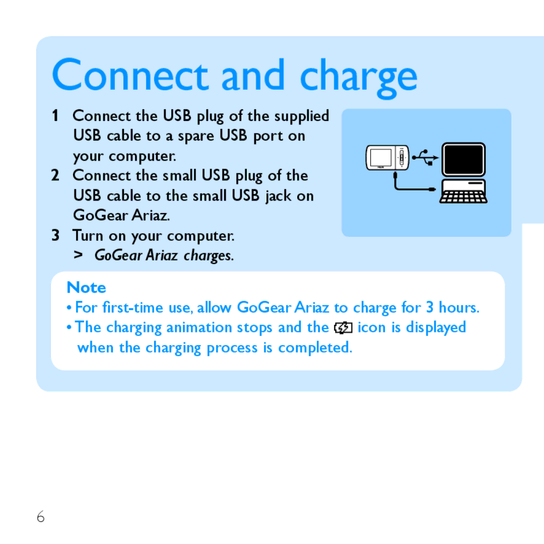 Philips SA1ARA02 quick start Connect and charge 