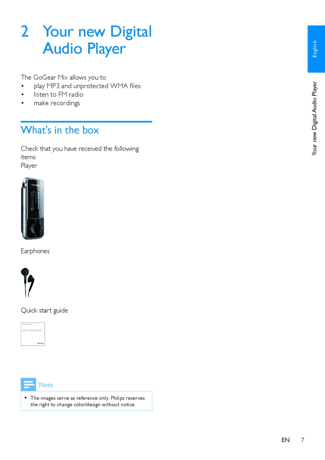 Philips SA1MXX02P user manual Your new Digital Audio Player, What’s in the box 