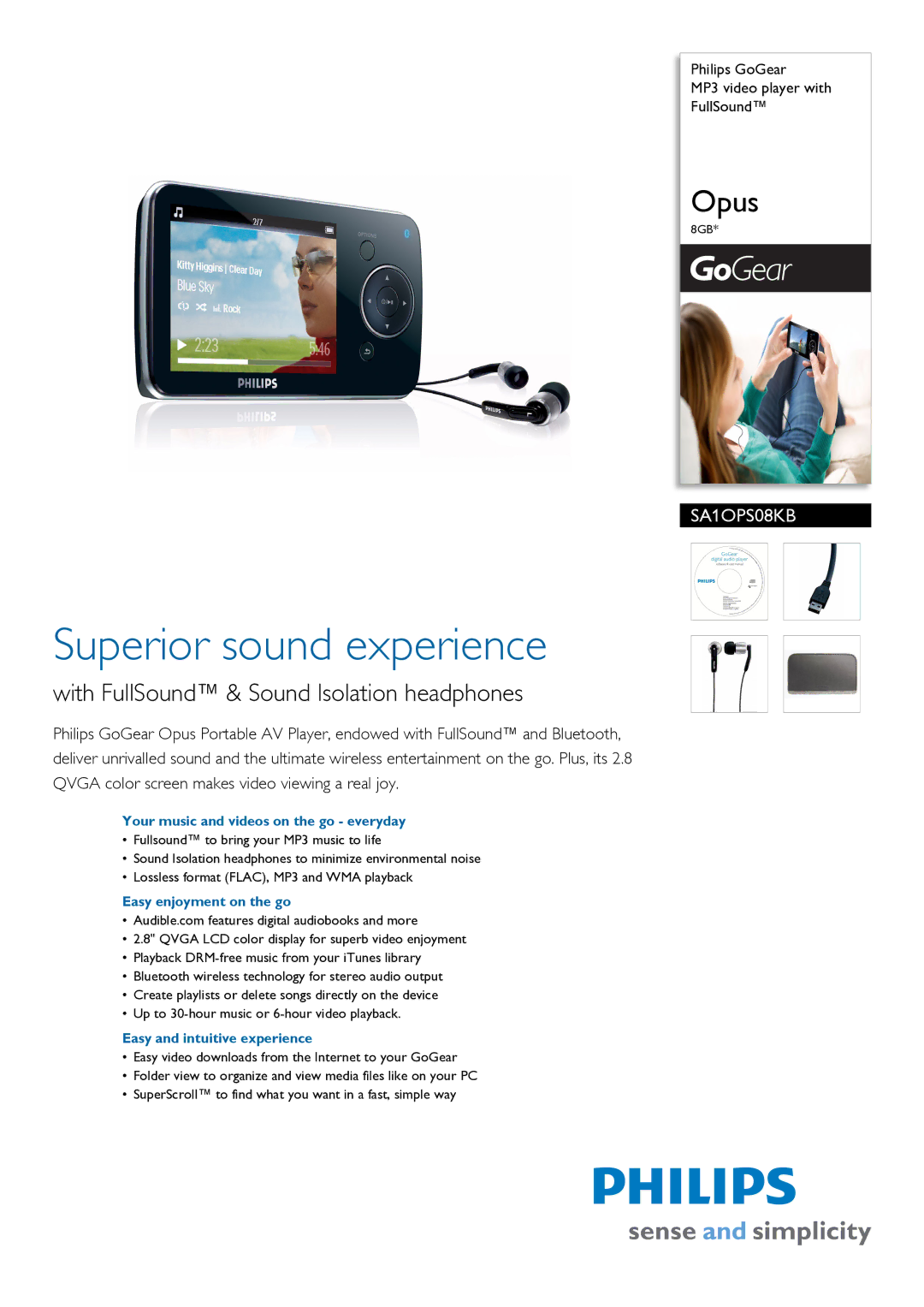 Philips SA1OPS08KB manual Your music and videos on the go everyday, Easy enjoyment on the go 
