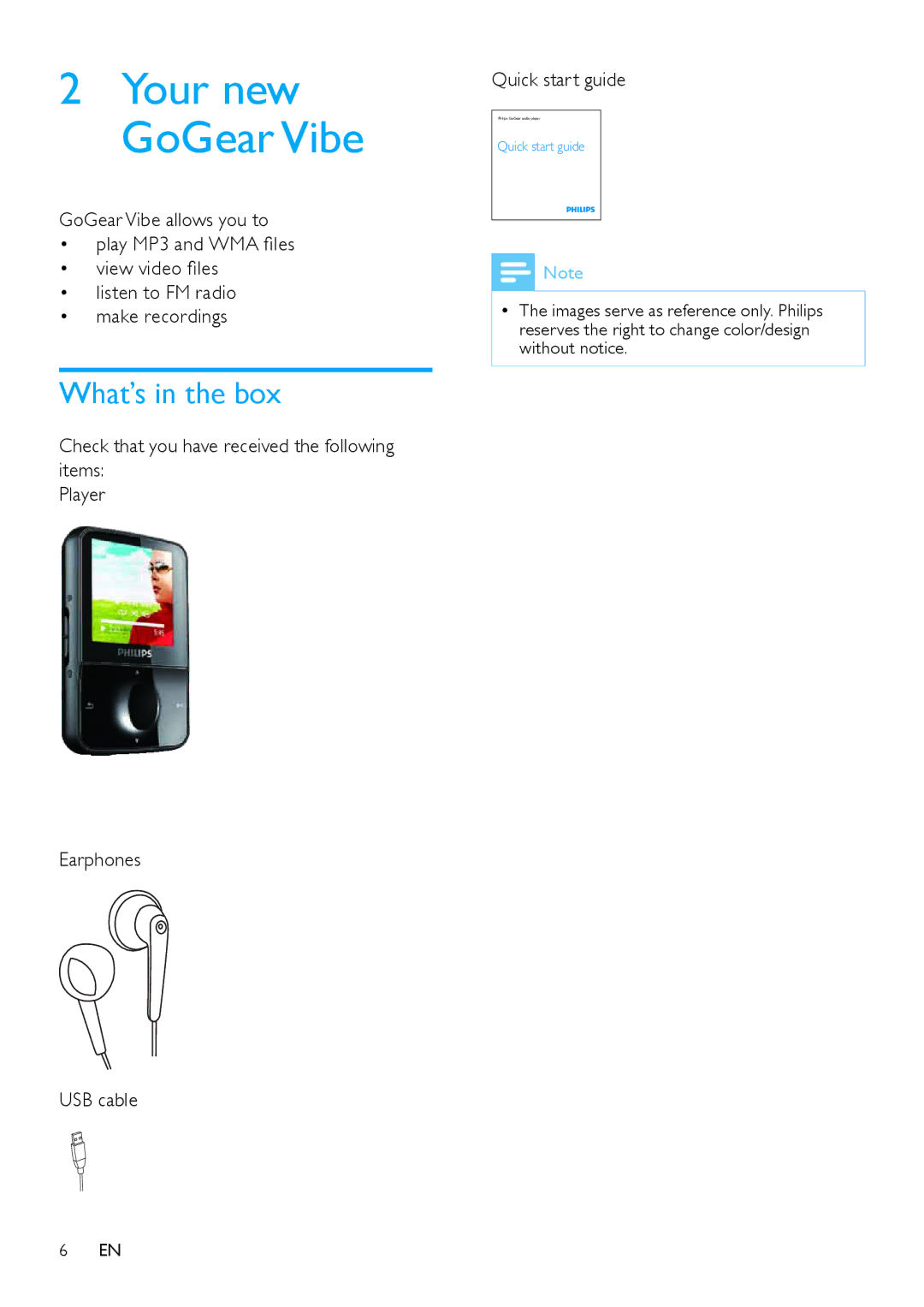 Philips SA1VBE user manual Your new GoGear Vibe, What’s in the box 