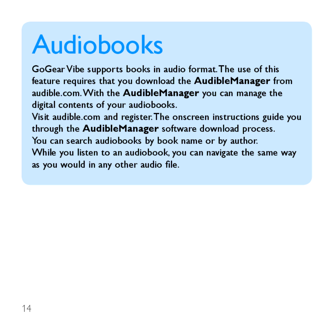 Philips SA1VBE02, SA1VBE16, SA1VBE08, SA1VBE04 quick start Audiobooks 