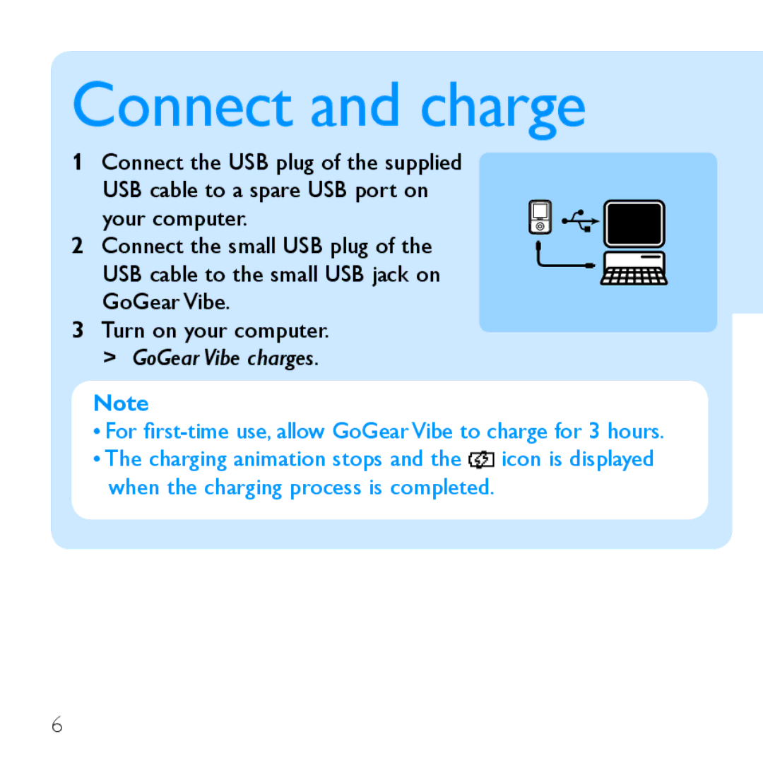 Philips SA1VBE02, SA1VBE16, SA1VBE08, SA1VBE04 quick start Connect and charge 