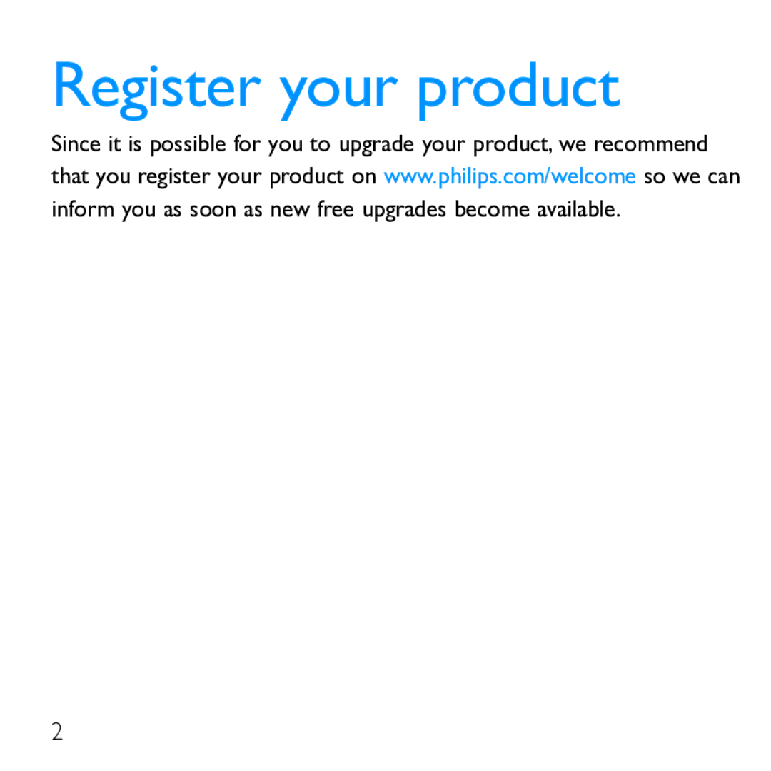 Philips SA1VBE02 quick start Register your product 