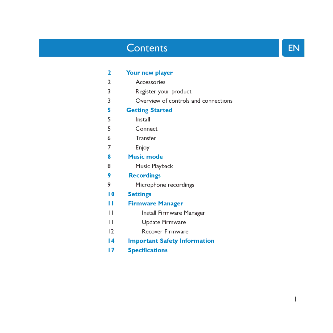 Philips SA2000 user manual ContentsEN 