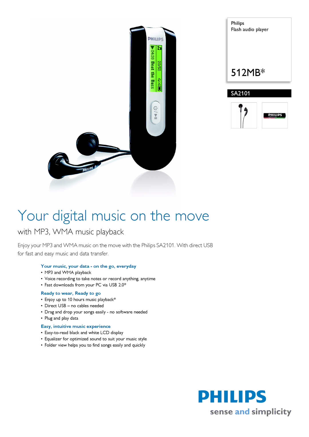 Philips SA2101/02 manual Your music, your data on the go, everyday, Ready to wear, Ready to go 