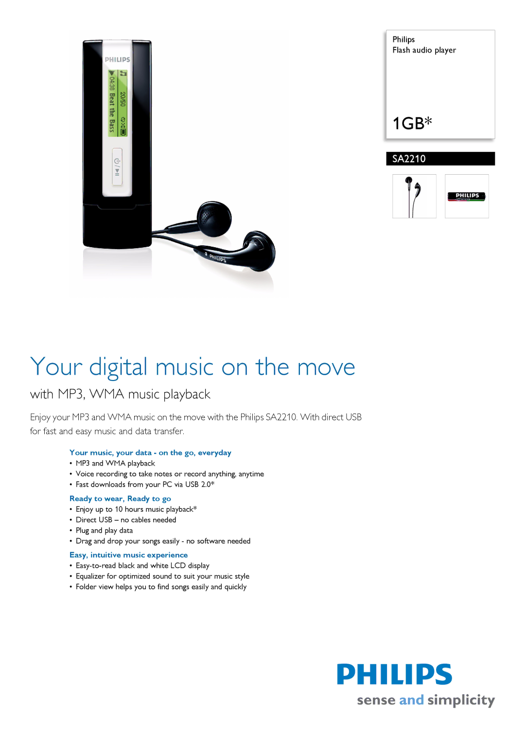 Philips SA2210/02 manual Your music, your data on the go, everyday, Ready to wear, Ready to go 