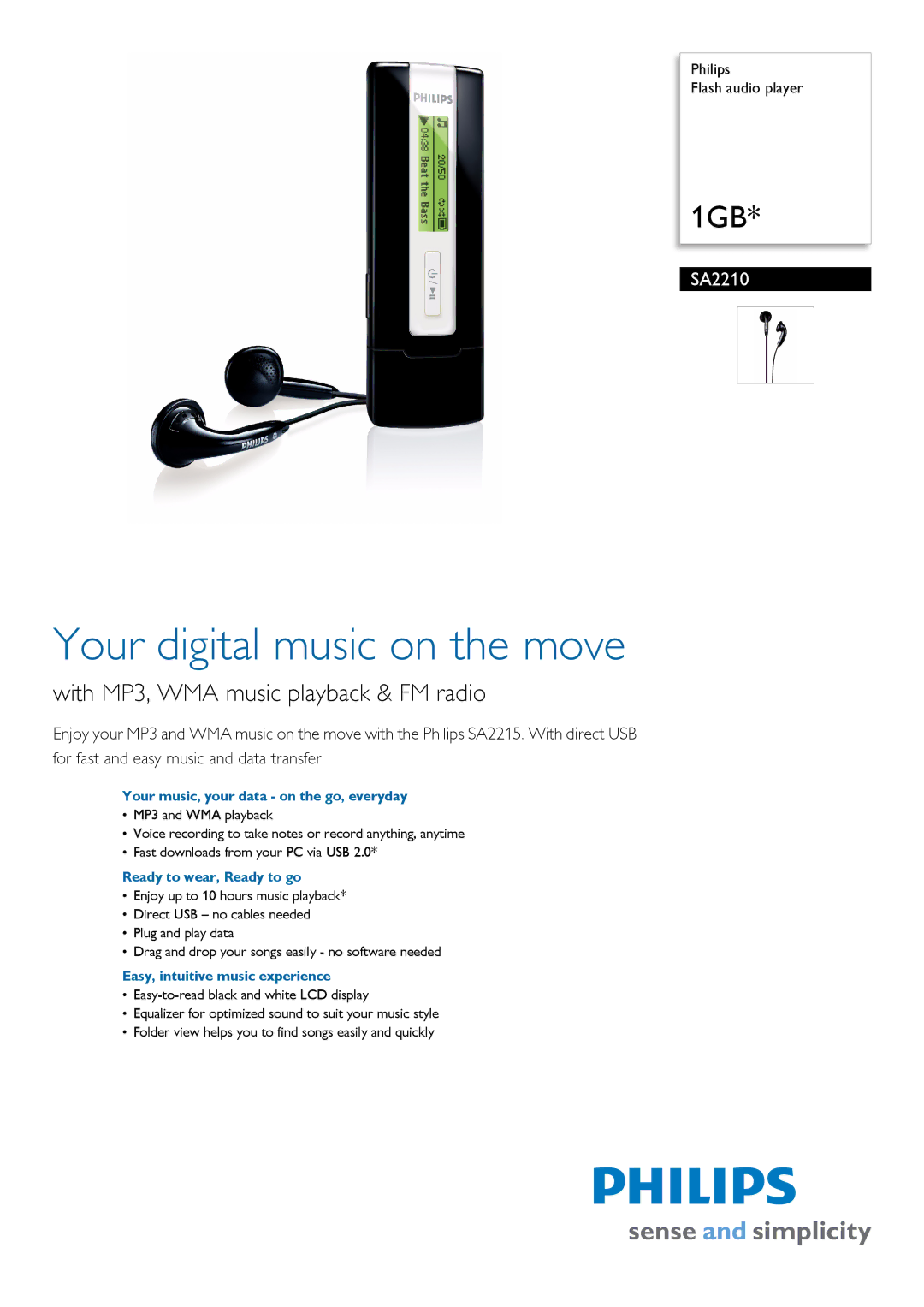 Philips SA2210/97 manual Your music, your data on the go, everyday, Ready to wear, Ready to go 