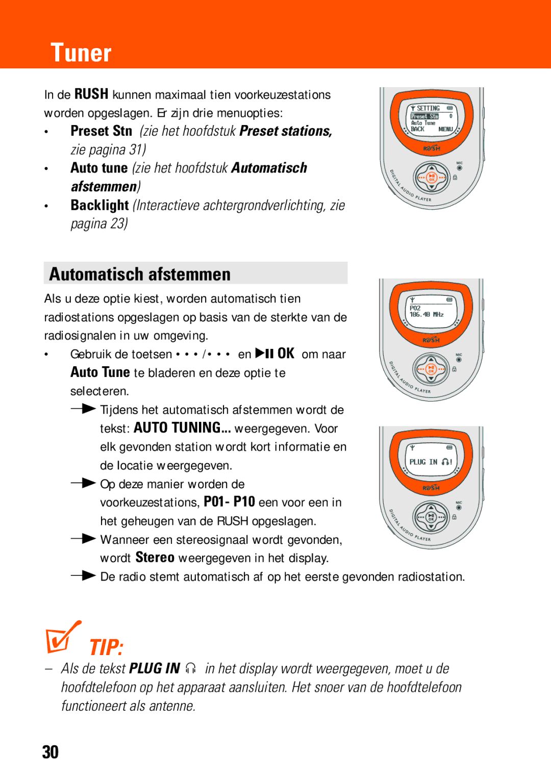 Philips SA230, SA235 manual Tuner, Automatisch afstemmen 