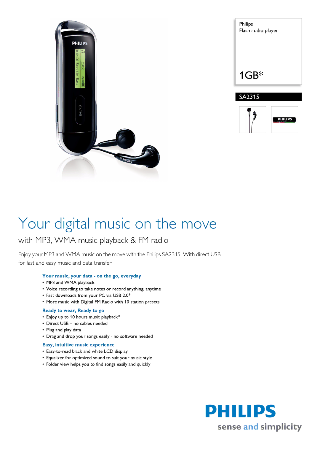 Philips SA2315/02 manual Your music, your data on the go, everyday, Ready to wear, Ready to go 