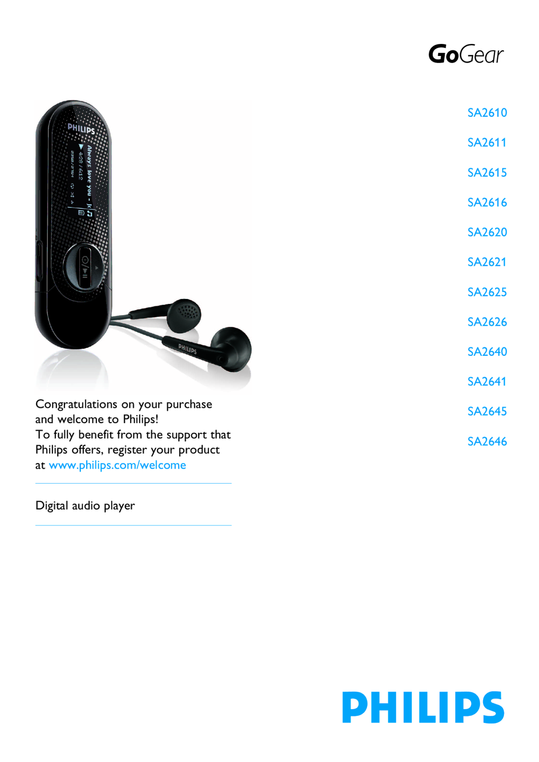 Philips SA2610 manual Digital audio player 