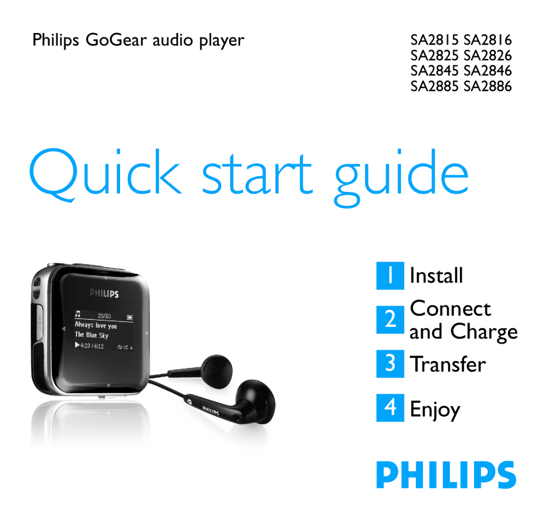 Philips SA2816, SA2845, SA2815, SA2846, SA2885, SA2826, SA2825, SA2886 quick start Quick start guide 