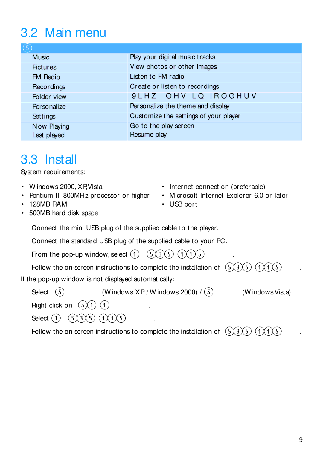 Philips SA2940, SA2920 manual Main menu, Install 