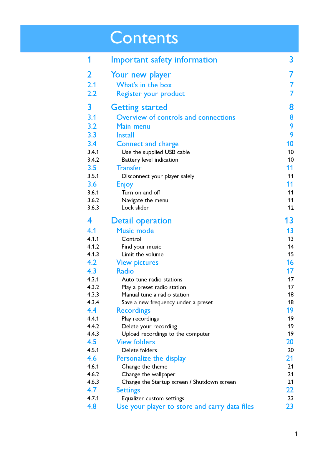 Philips SA2940, SA2920 manual Contents 