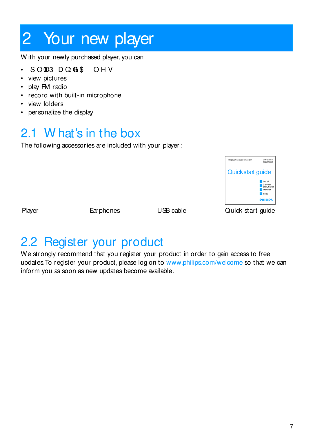 Philips SA2940, SA2920 manual Your new player, What’s in the box, Register your product 