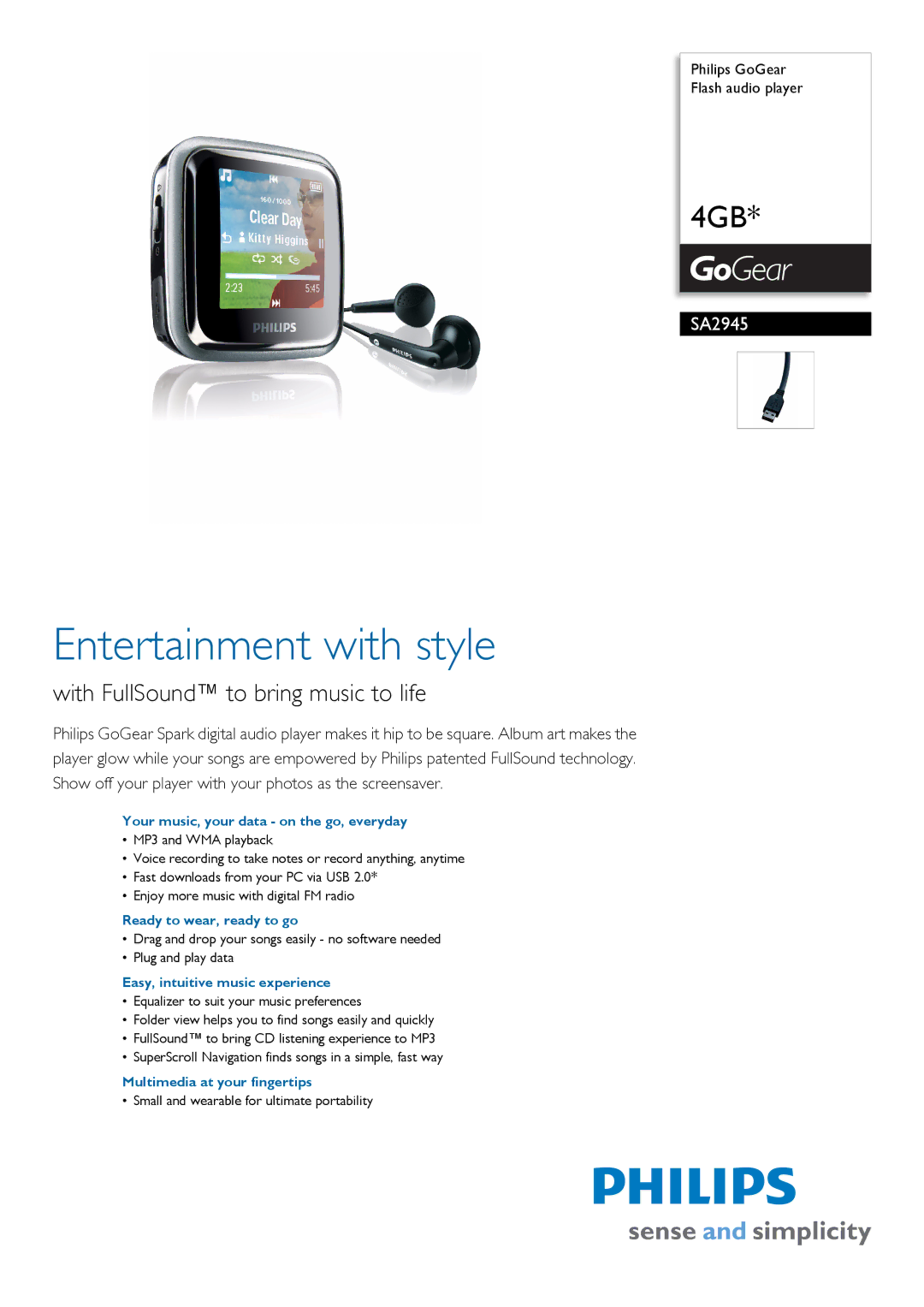 Philips SA2945/02 manual Your music, your data on the go, everyday, Ready to wear, ready to go 