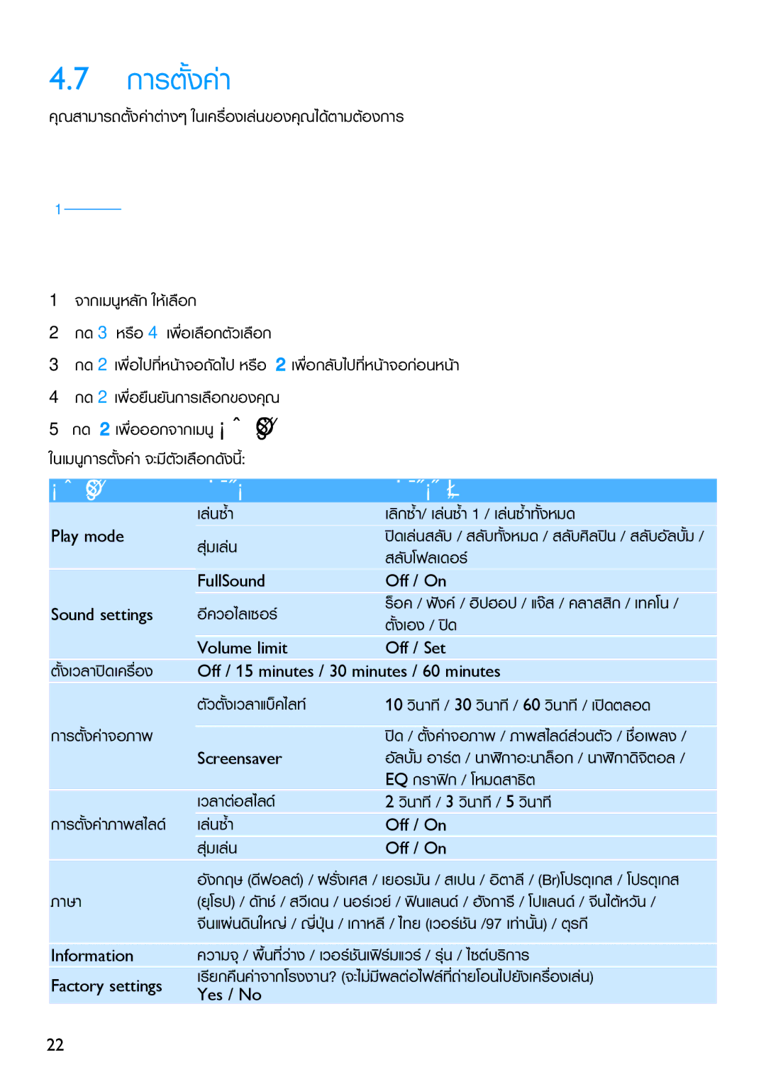 Philips SA2940, SA2985, SA2925, SA2920 manual ¡ÒÃμ§¤‹ÒéÑ, ÍÕ¤ÇÍäÅà«ÍÃ, »´,  àÅ‹¹«éÓ 