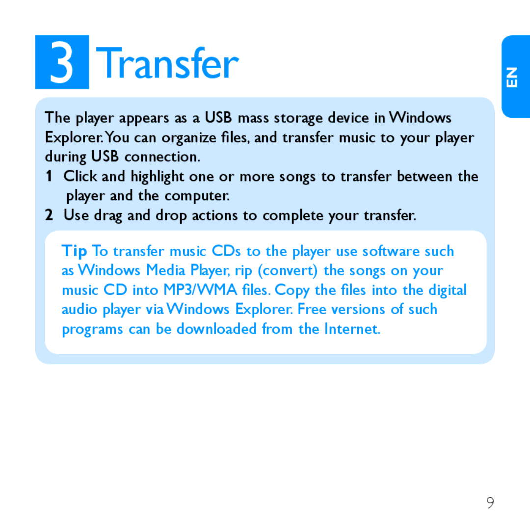 Philips SA2947, SA2985, SA2928, SA2948 quick start Transfer 