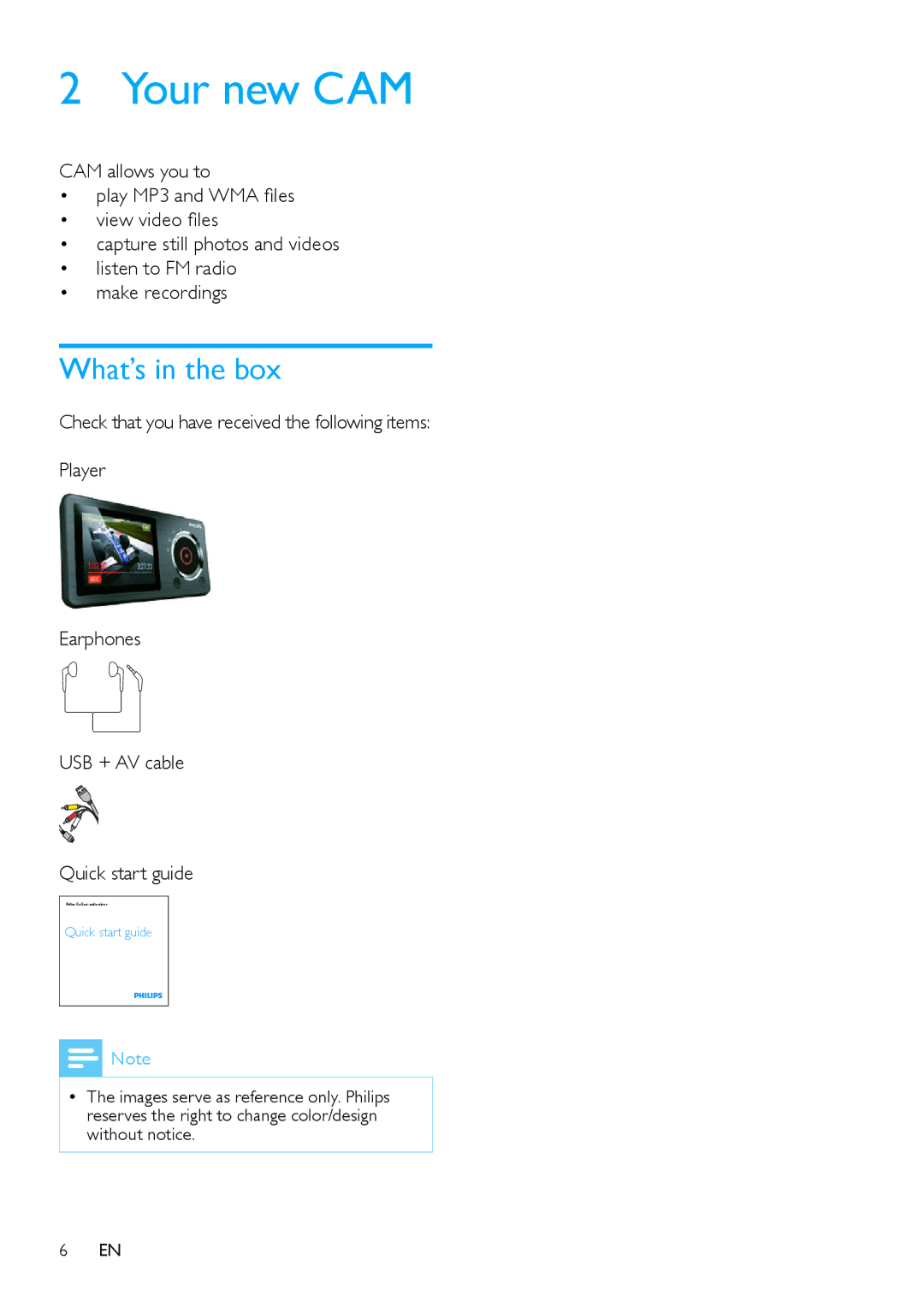 Philips SA2CAM/02 user manual Your new CAM, What’s in the box 