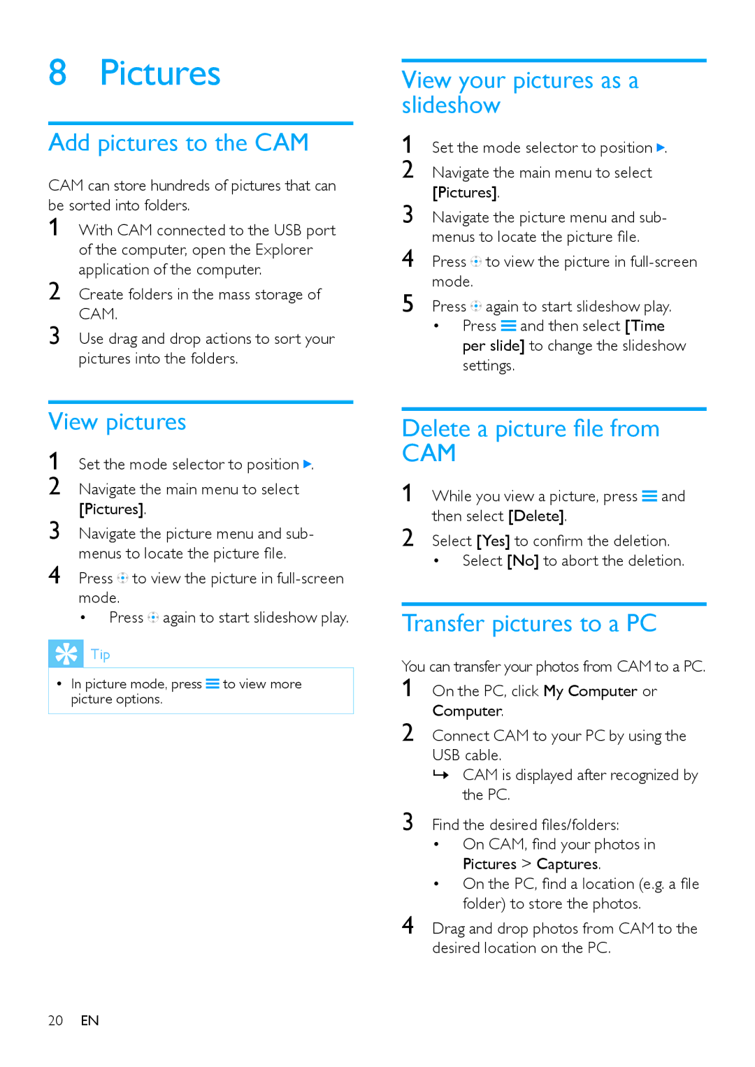 Philips SA2CAM08K/37 user manual Pictures 