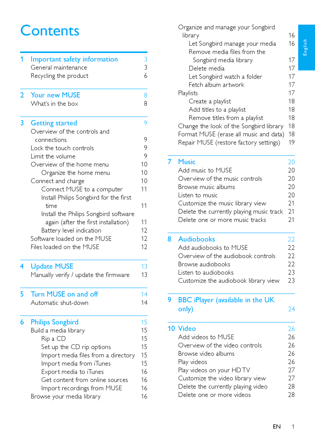 Philips SA2MUS/02 user manual Contents 