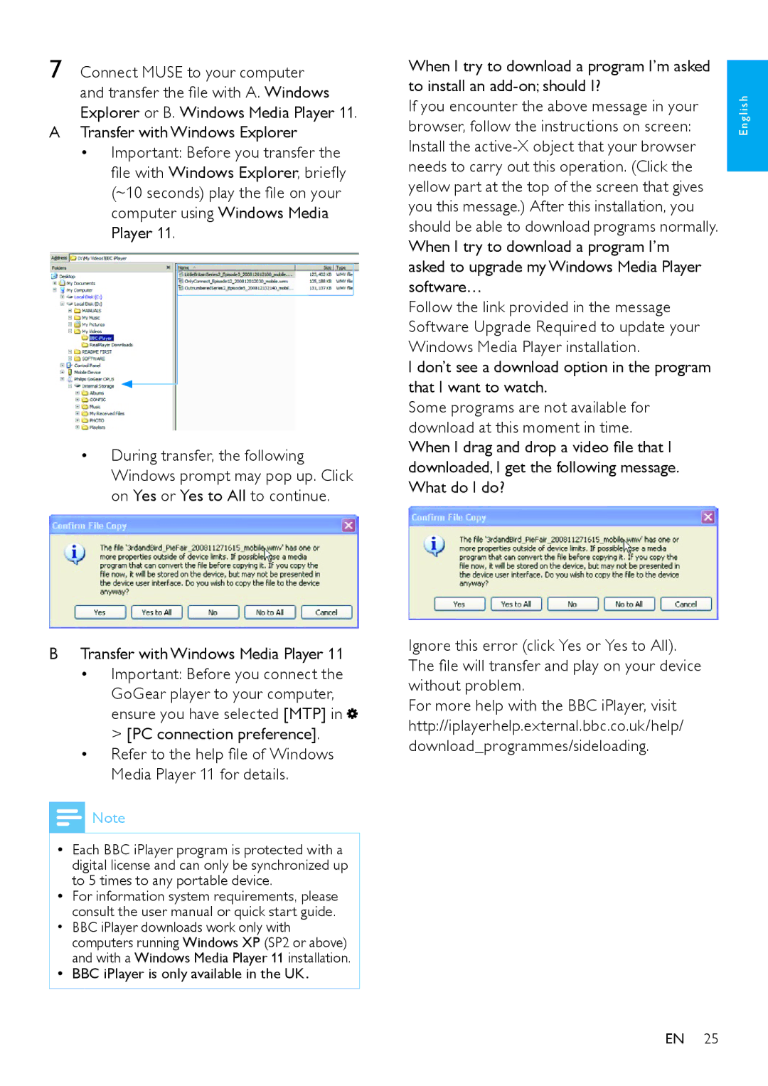 Philips SA2MUS/02 user manual Transfer with Windows Media Player 