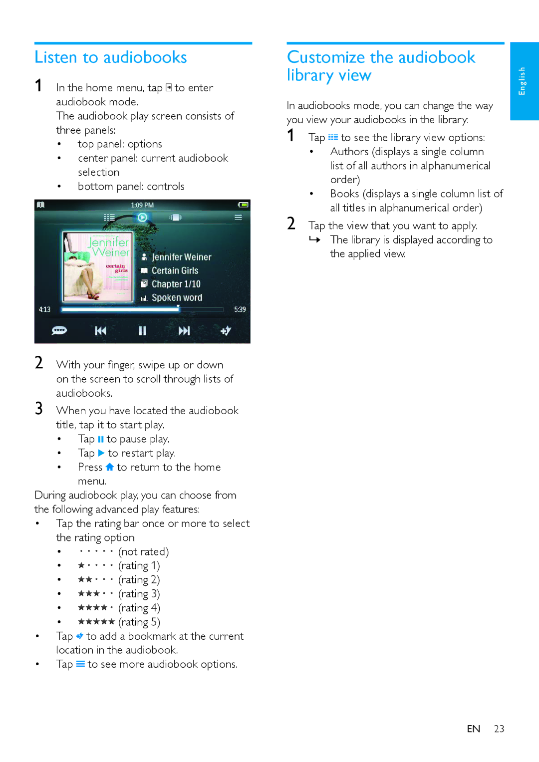 Philips SA2MUS08S/17, SA2MUS32, SA2MUS16 user manual Listen to audiobooks 