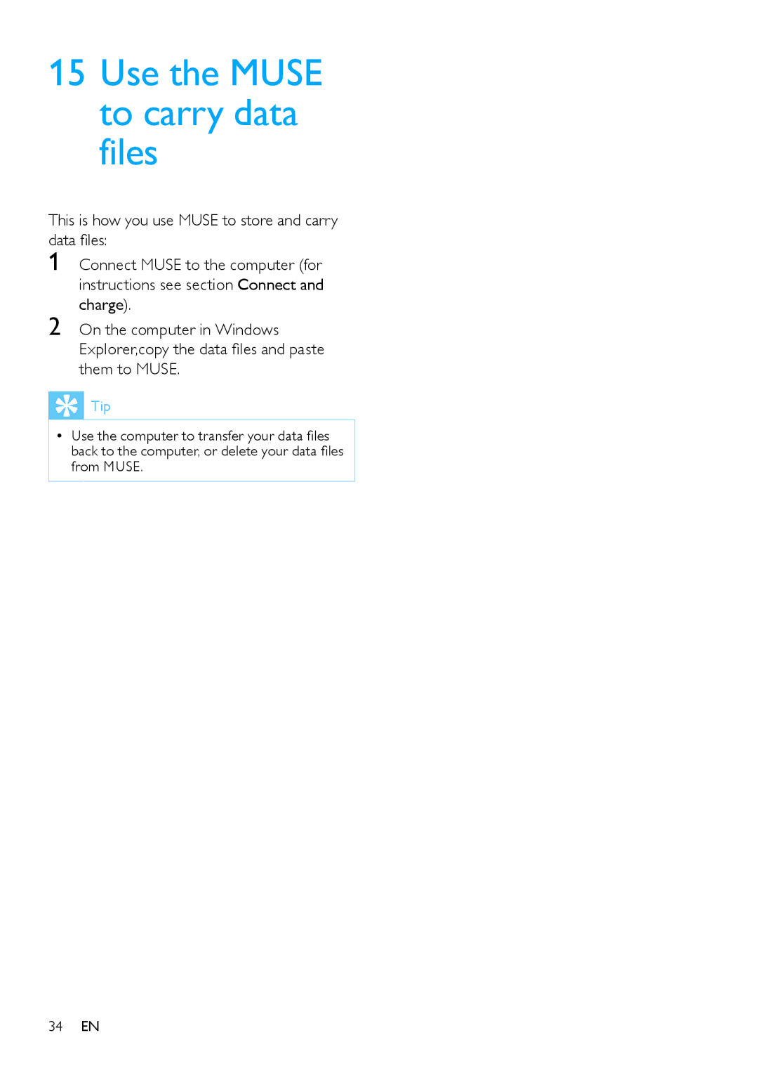 Philips SA2MUS16, SA2MUS08S/17 Use the Muse to carry data files, This is how you use Muse to store and carry data files 