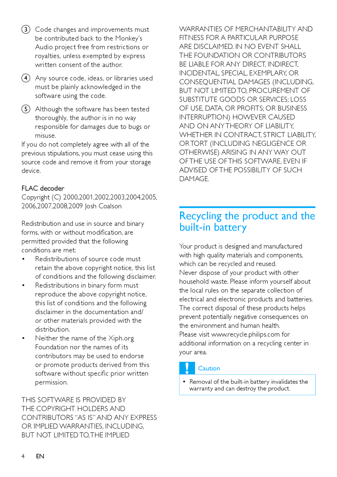 Philips SA2RGA04, SA2RGA08, SA2RGA02 user manual Recycling the product and the built-in battery, Permission 