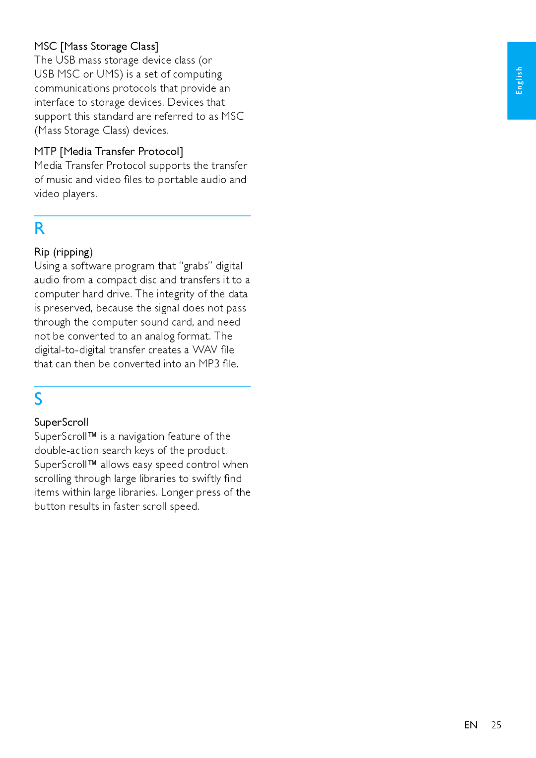 Philips SA2RGA04K, SA2RGA08K, SA2RGA02K user manual SuperScroll 