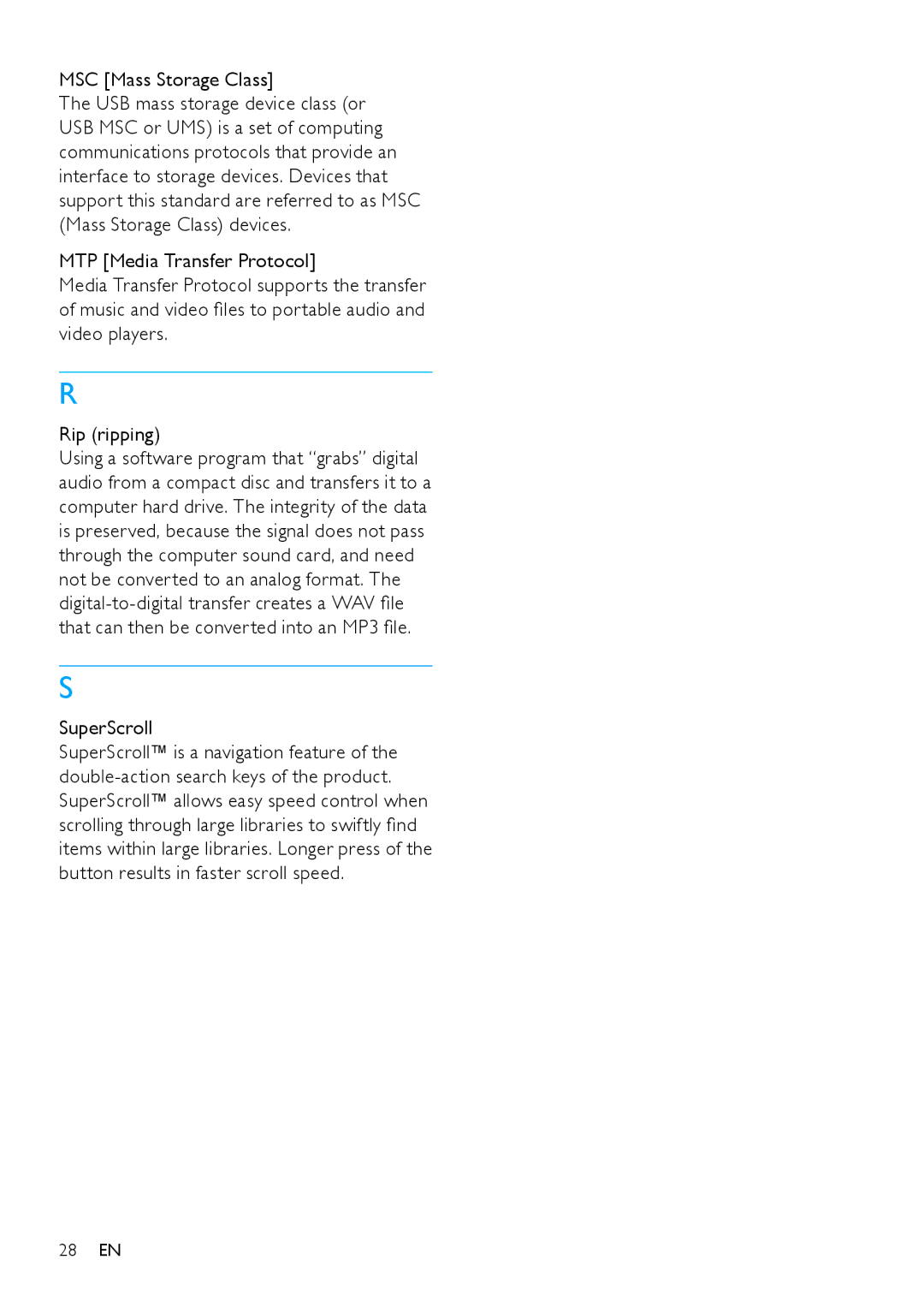 Philips SA2SPK02, SA2SPK08, SA2SPK/00, SA2SPK04 user manual SuperScroll 