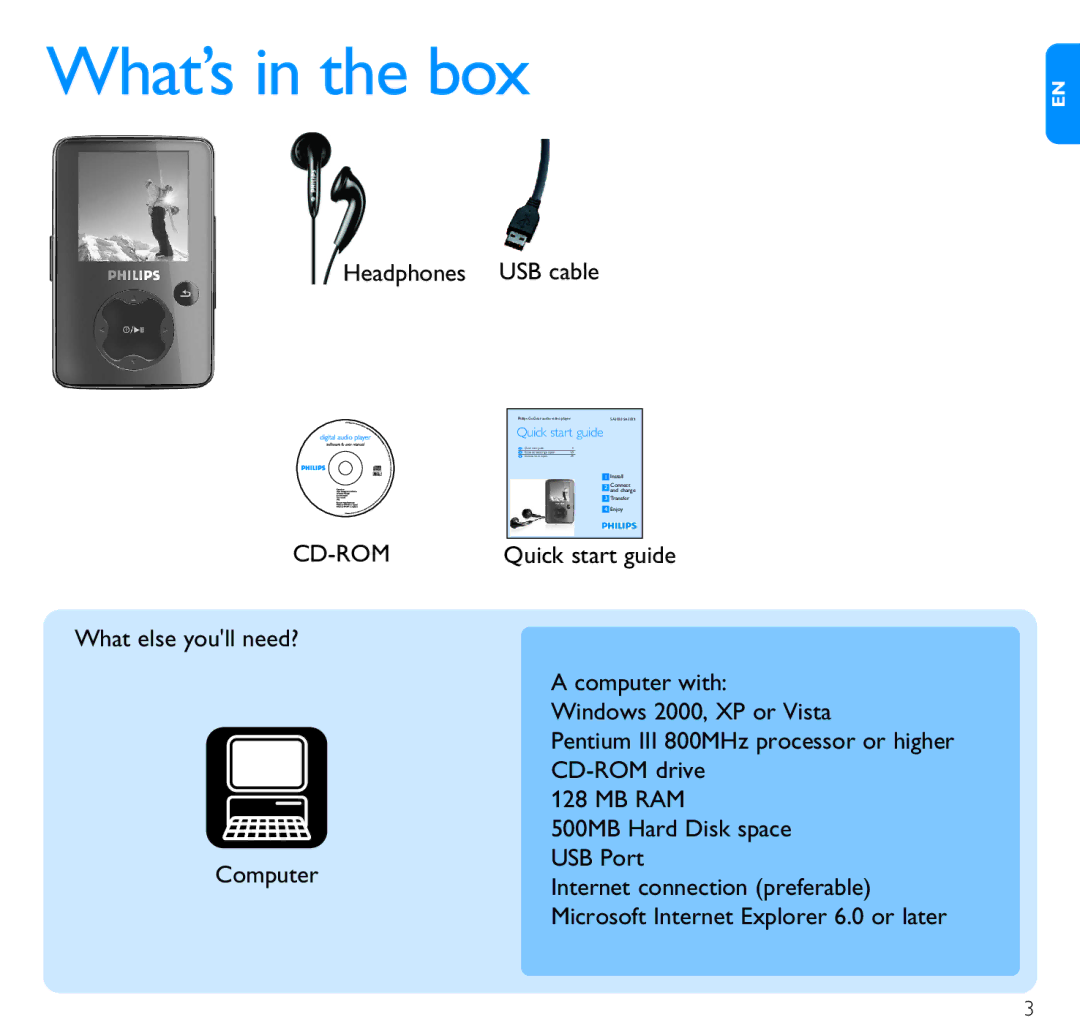 Philips SA3020, SA3021 quick start What’s in the box, Cd-Rom 